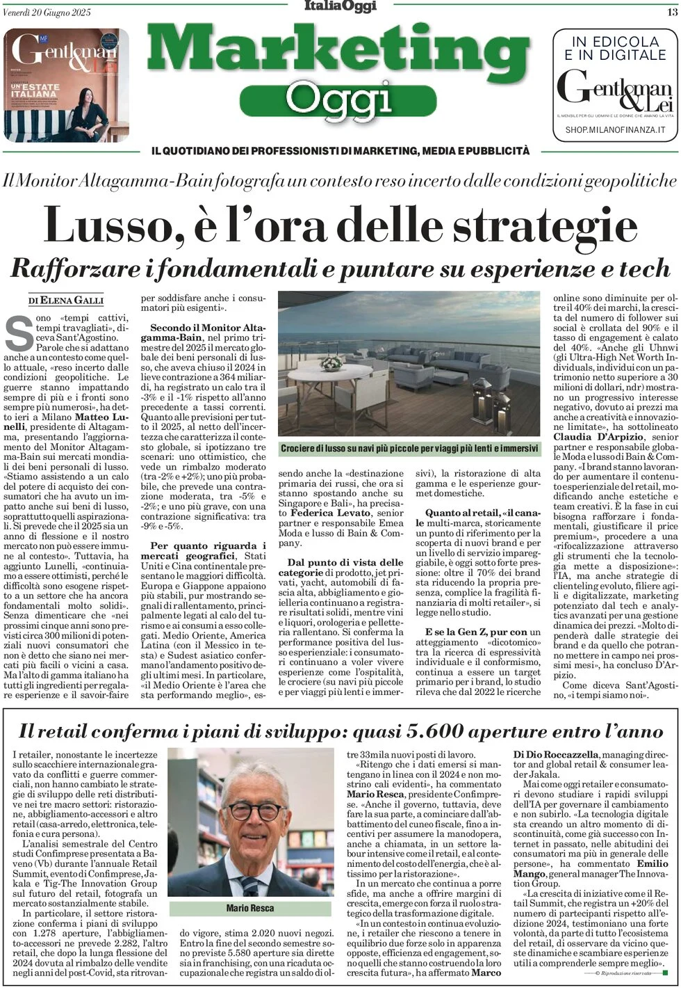 anteprima della prima pagina di marketing-oggi del 20/06/2025