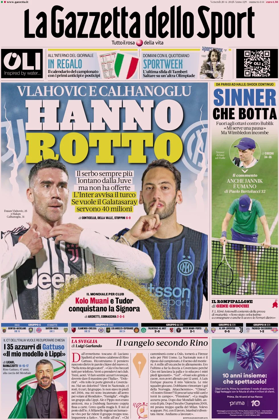 anteprima della prima pagina di la-gazzetta-dello-sport del 20/06/2025