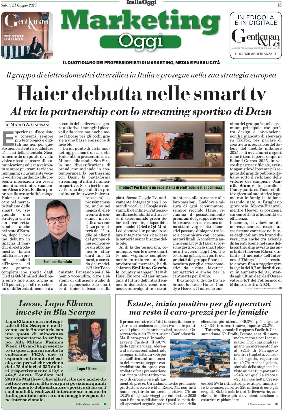 anteprima della prima pagina di marketing-oggi del 21/06/2025