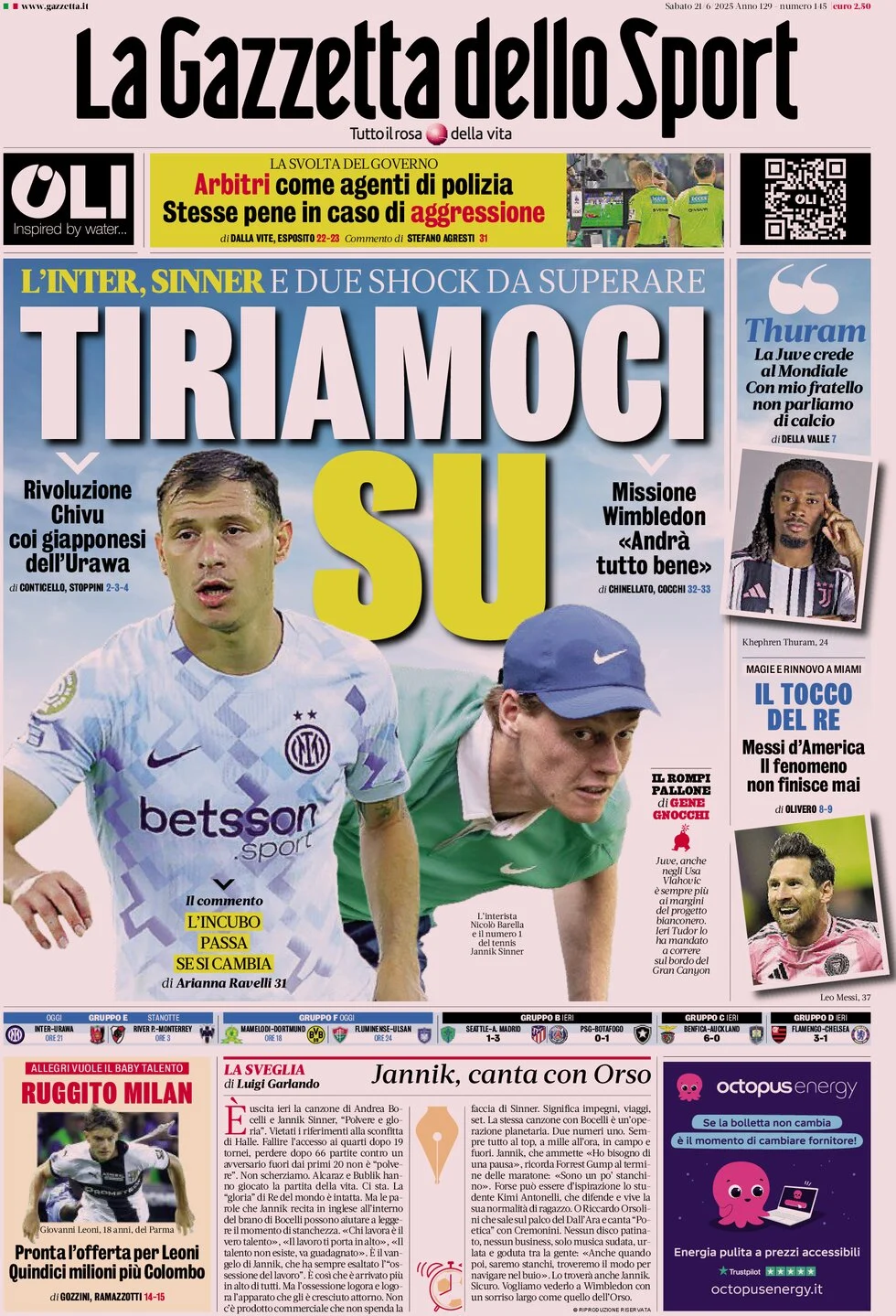 anteprima della prima pagina di la-gazzetta-dello-sport del 21/06/2025