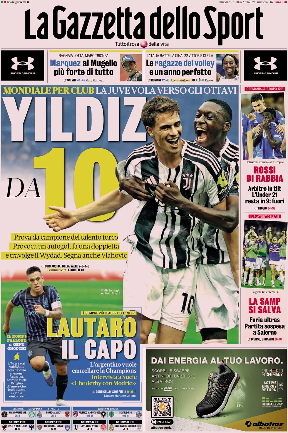 anteprima della prima pagina di la-gazzetta-dello-sport del 23/06/2025