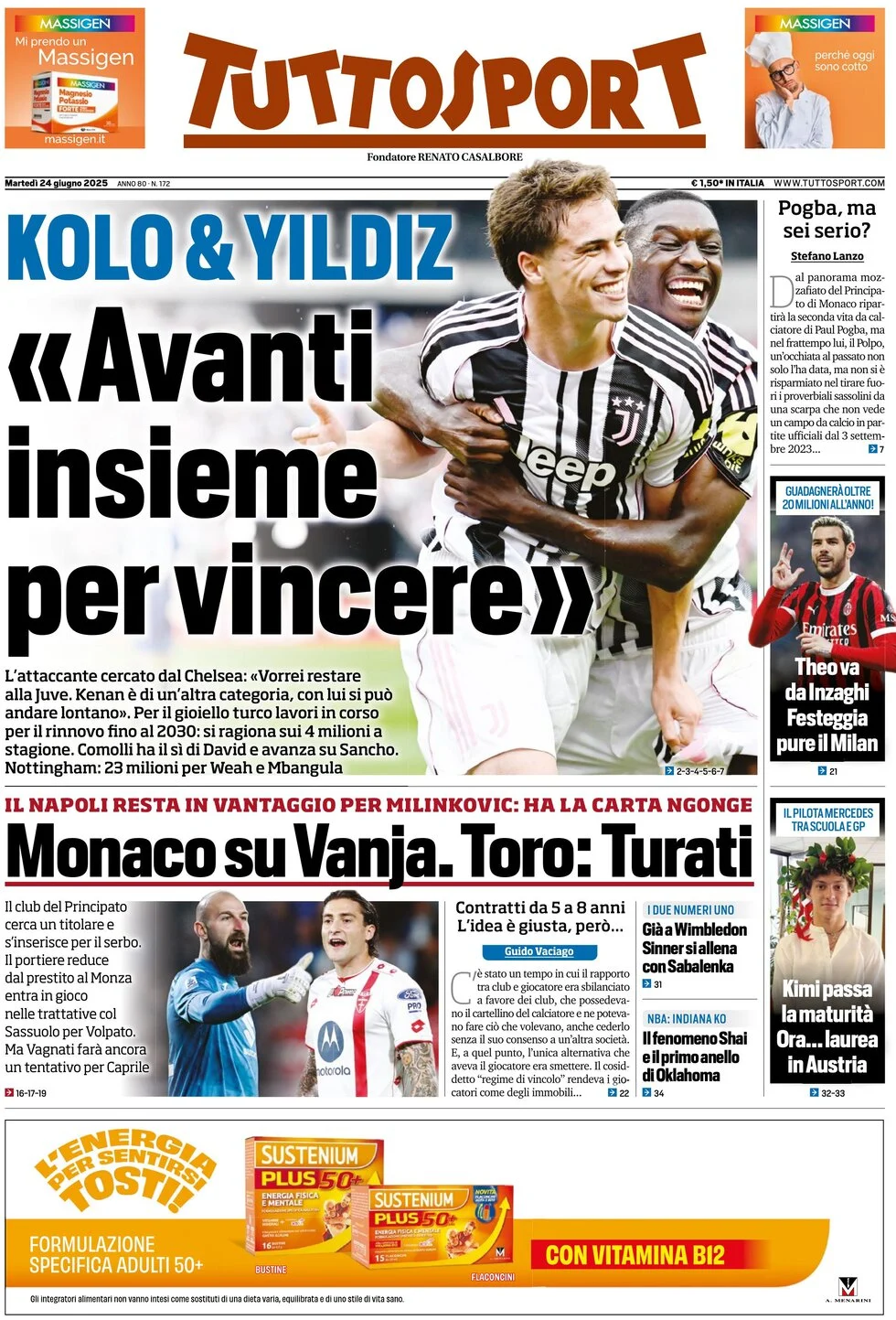 anteprima della prima pagina di tuttosport del 24/06/2025