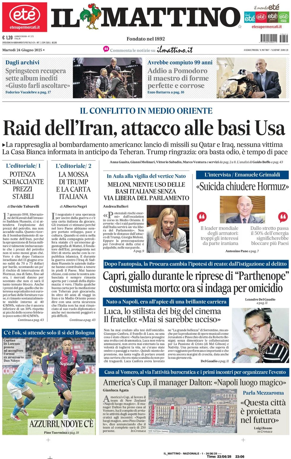 anteprima della prima pagina di il-mattino del 24/06/2025