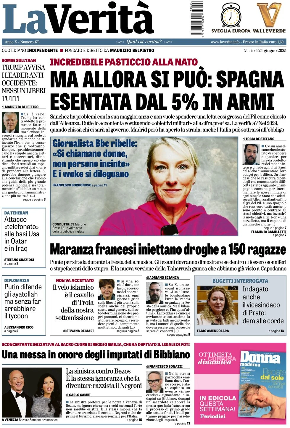 anteprima della prima pagina di la-verit del 24/06/2025