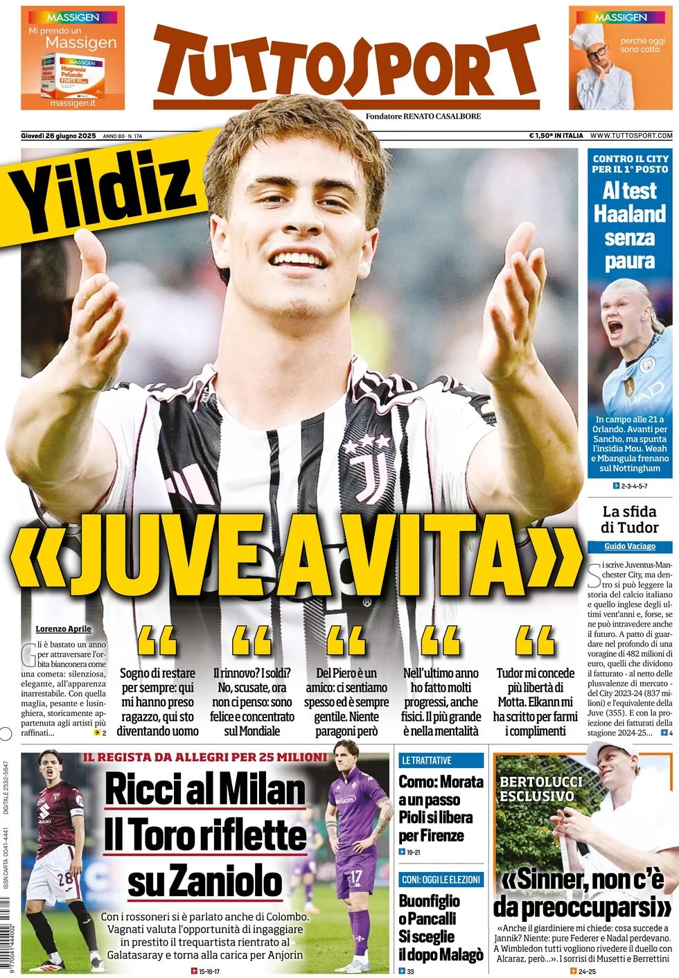 anteprima della prima pagina di tuttosport del 26/06/2025