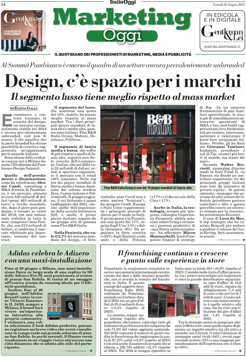 anteprima della prima pagina di marketing-oggi del 26/06/2025