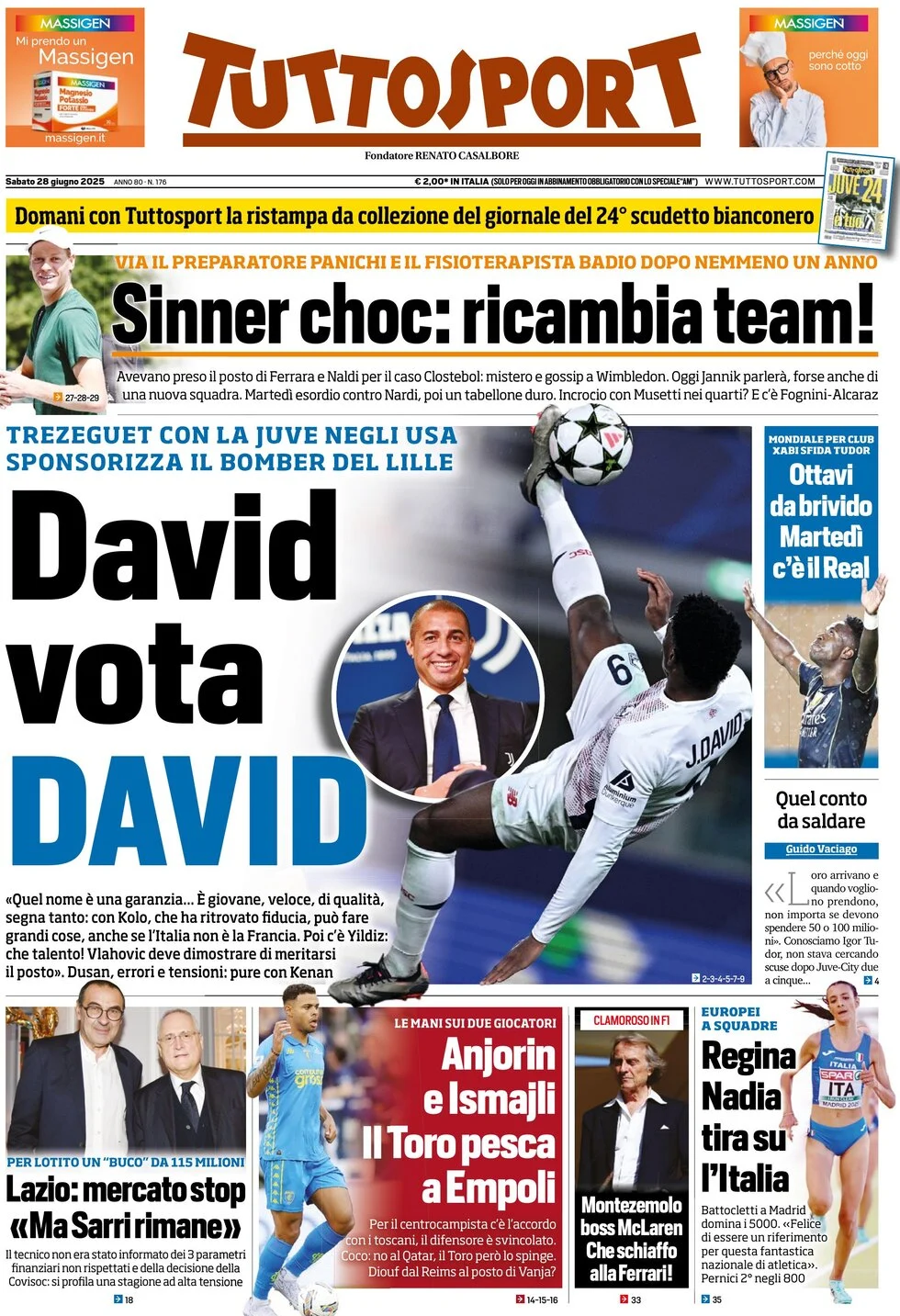 anteprima della prima pagina di tuttosport del 28/06/2025