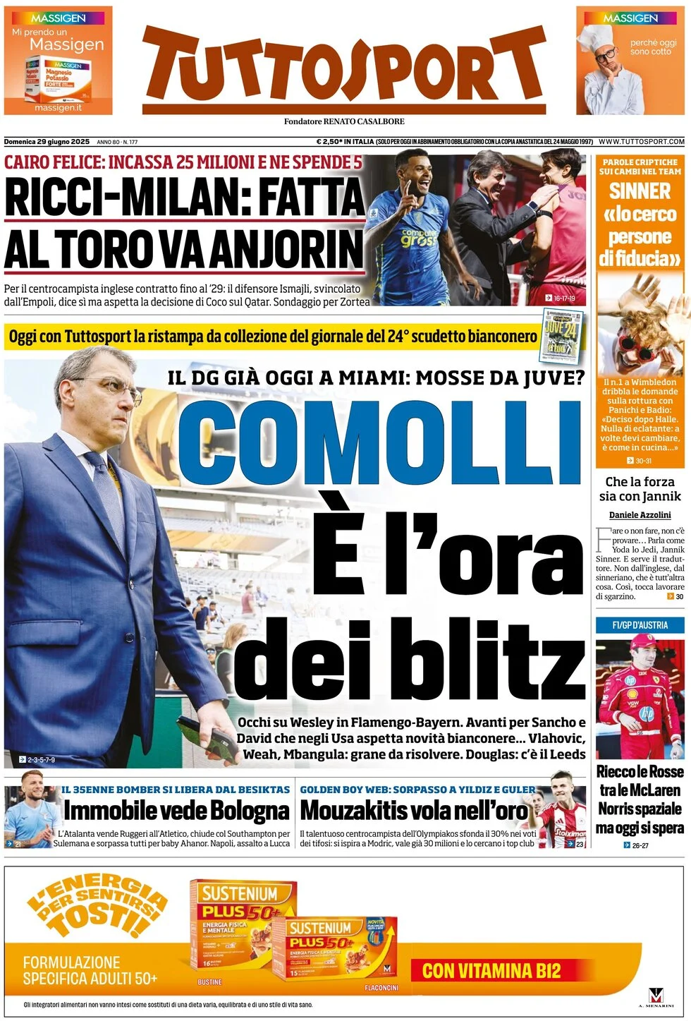 Anteprima prima pagina della rasegna stampa di ieri 2025-06-29 - tuttosport/