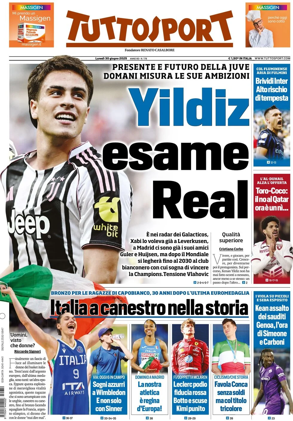 prima pagina - Tuttosport del 30/06/2025