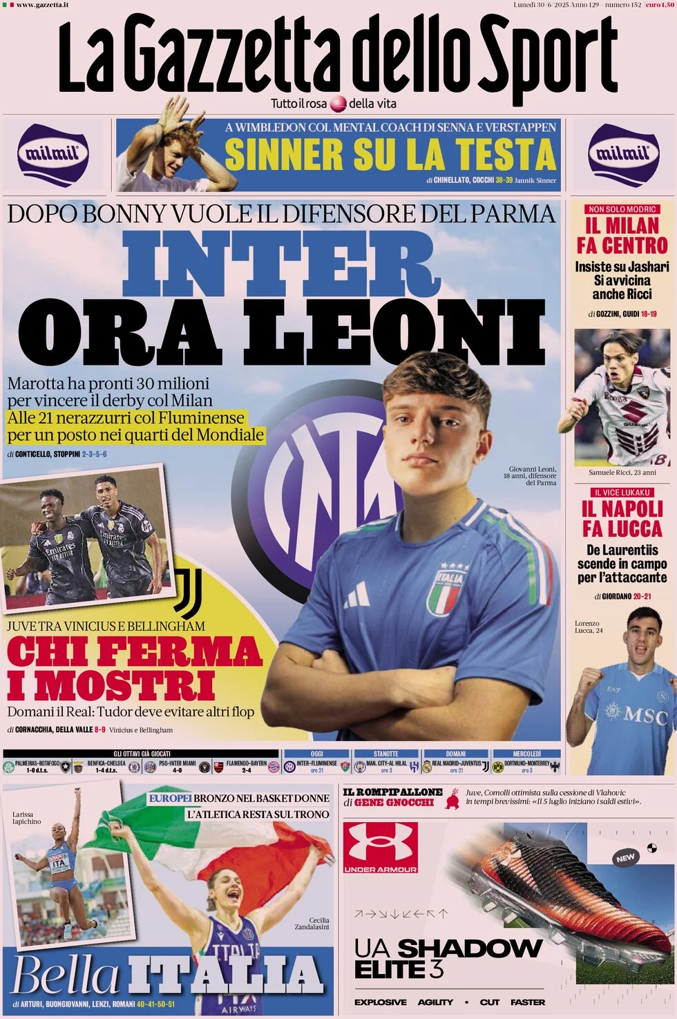 anteprima della prima pagina di la-gazzetta-dello-sport del 30/06/2025
