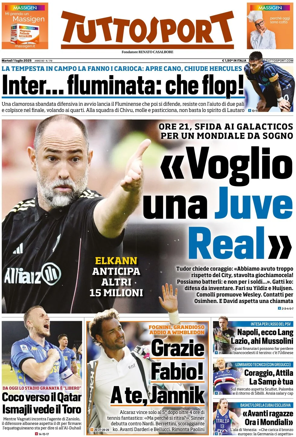 anteprima della prima pagina di tuttosport del 01/07/2025