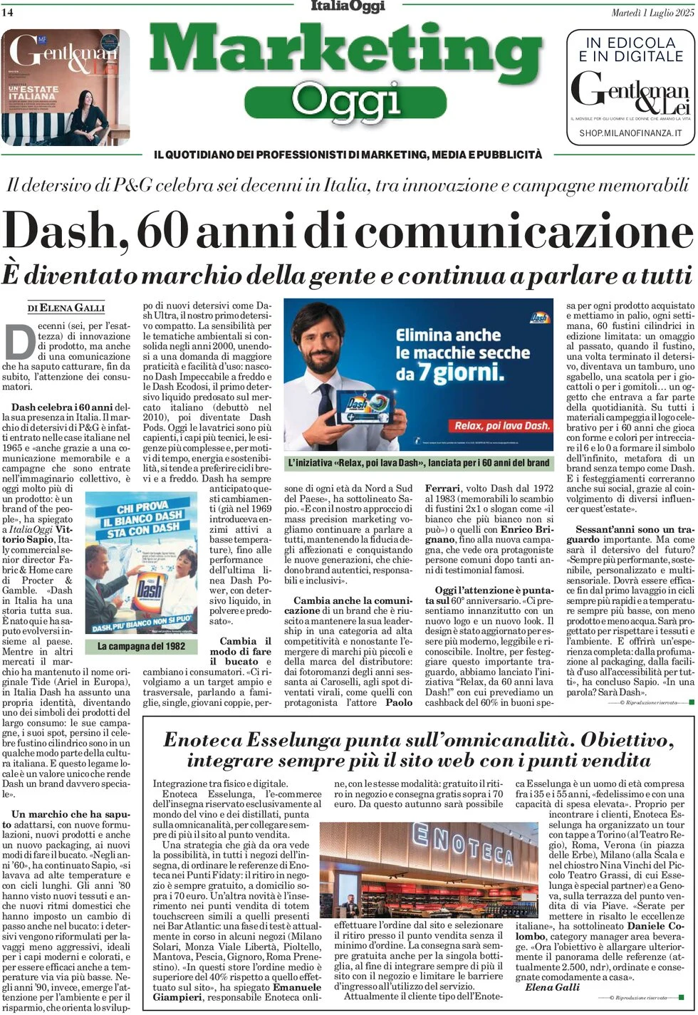 anteprima della prima pagina di marketing-oggi del 01/07/2025