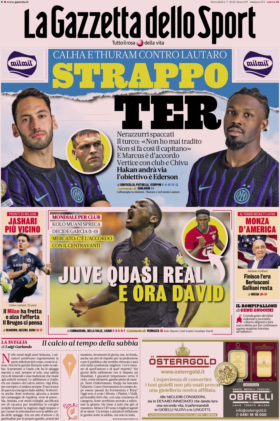 anteprima della prima pagina di la-gazzetta-dello-sport del 02/07/2025