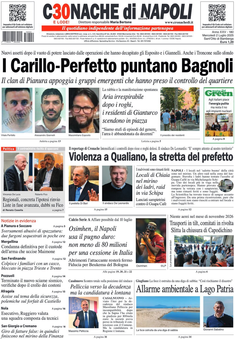 prima pagina - Cronache di Napoli del 02/07/2025