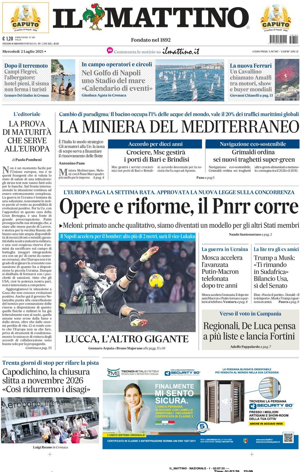 anteprima della prima pagina di il-mattino del 02/07/2025