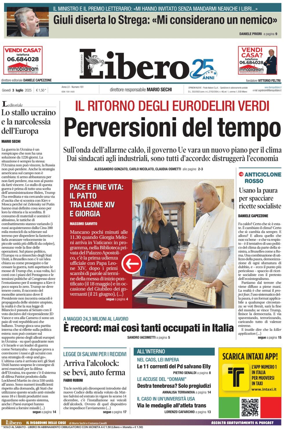 anteprima della prima pagina di Libero Quotidiano