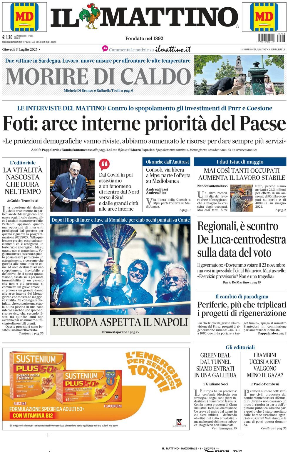 anteprima della prima pagina di Il Mattino