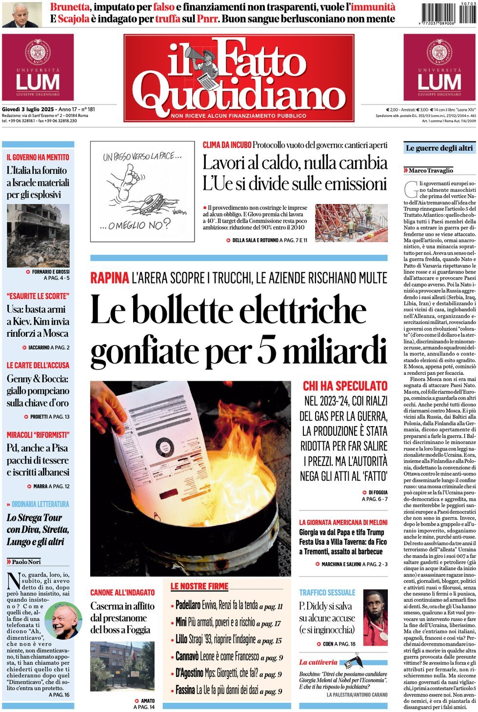 anteprima della prima pagina di Il Fatto Quotidiano
