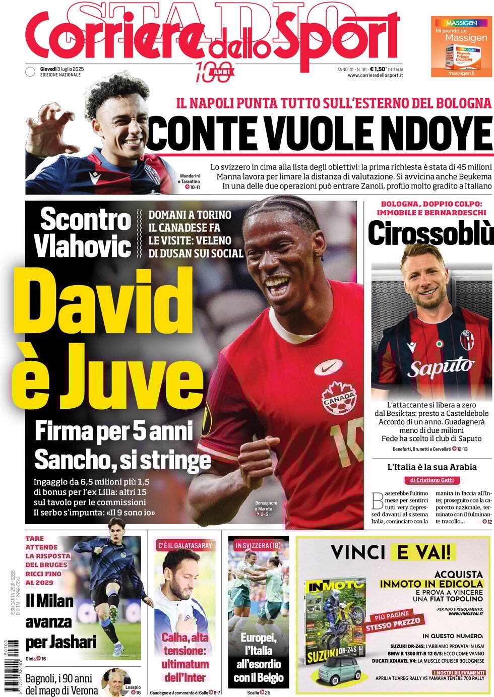 anteprima della prima pagina di Corriere dello Sport