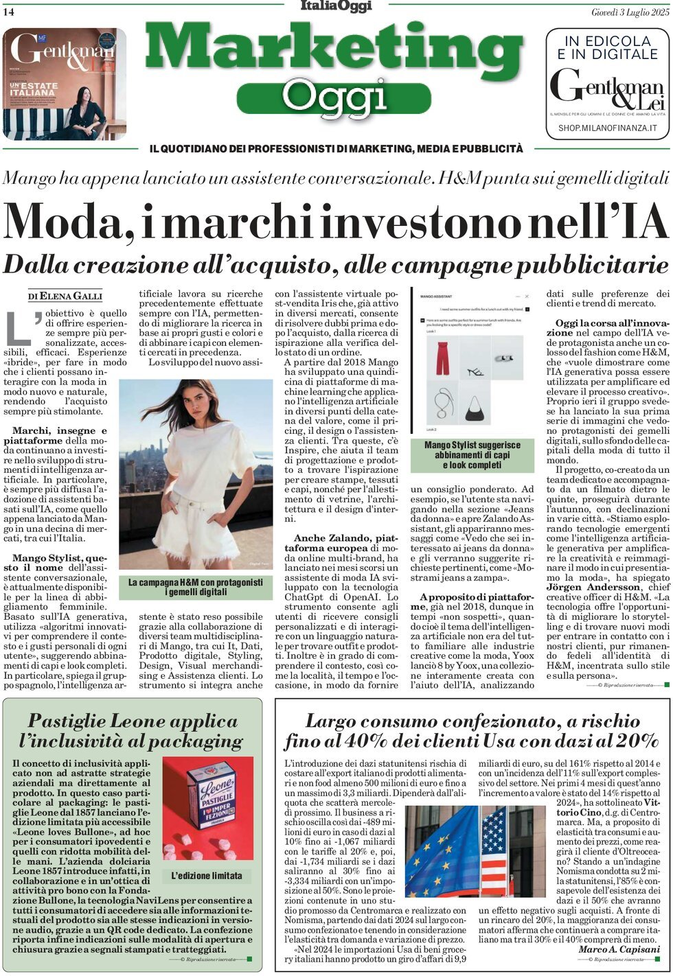 anteprima della prima pagina di Marketing Oggi