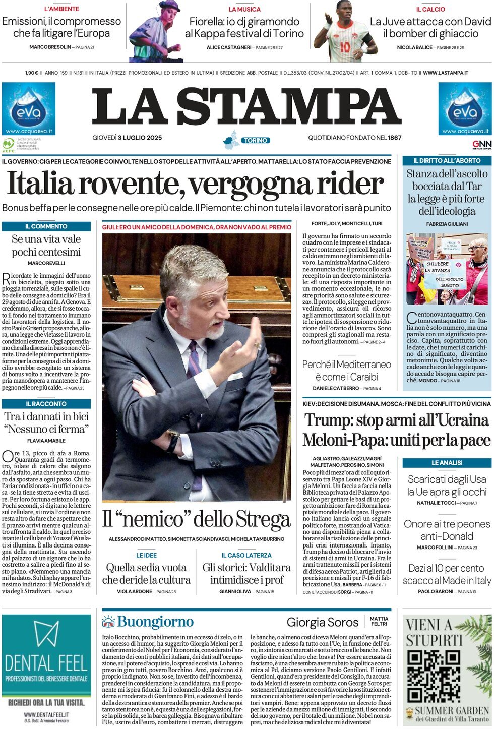 anteprima della prima pagina di La Stampa