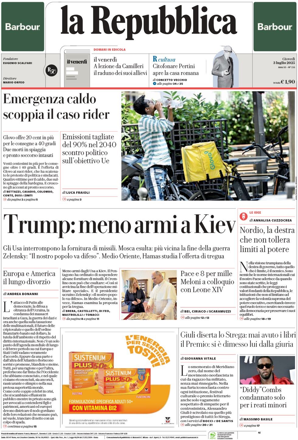 prima pagina - La Repubblica del 03/07/2025