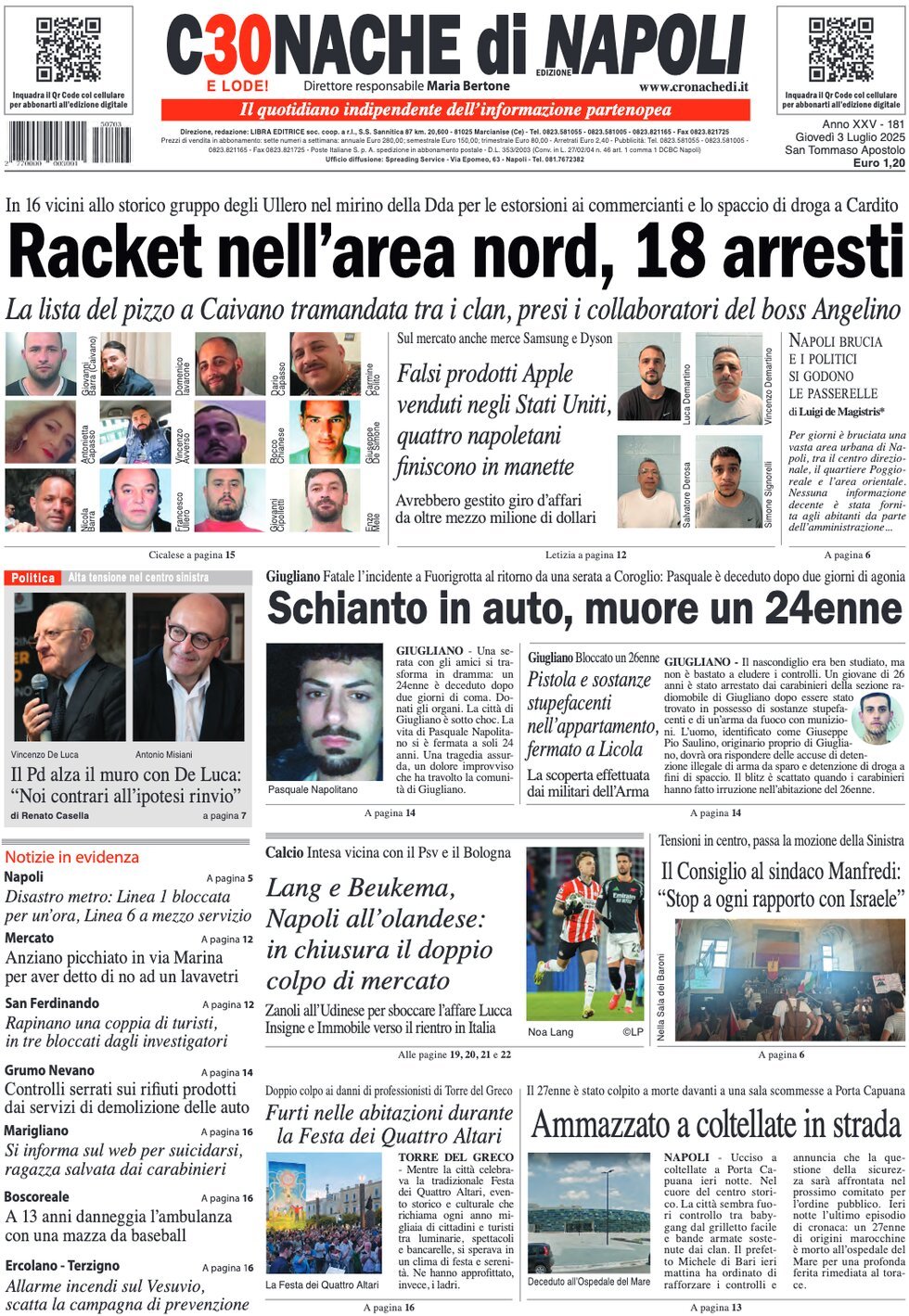 anteprima della prima pagina di Cronache di Napoli