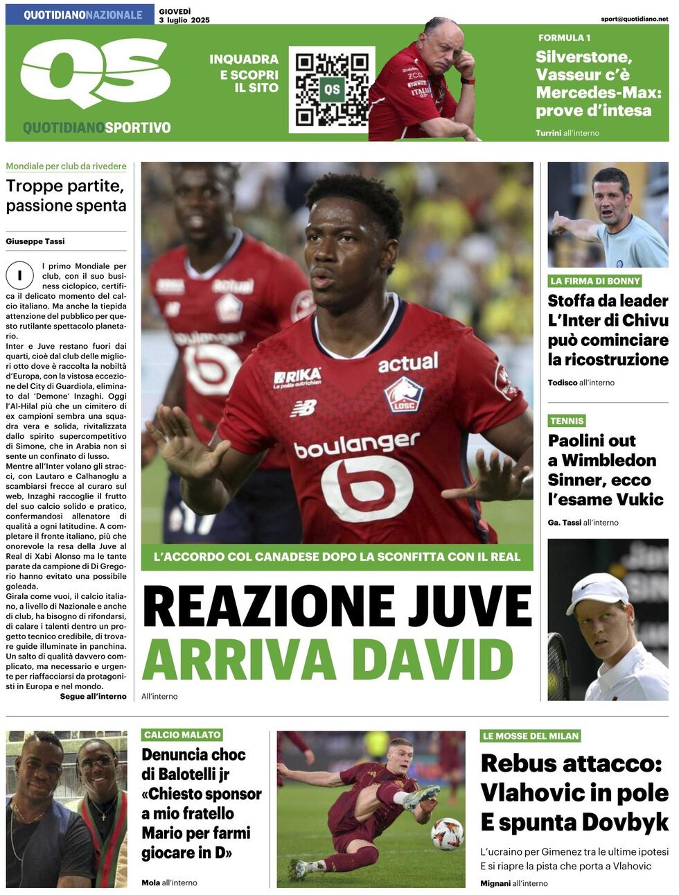 anteprima della prima pagina di QS Quotidiano Sportivo