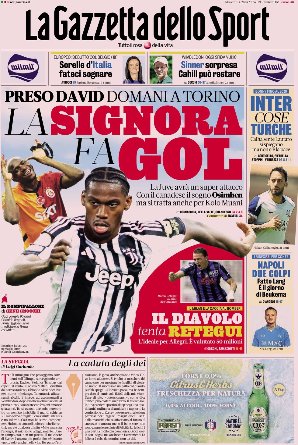 anteprima della prima pagina di La Gazzetta dello Sport