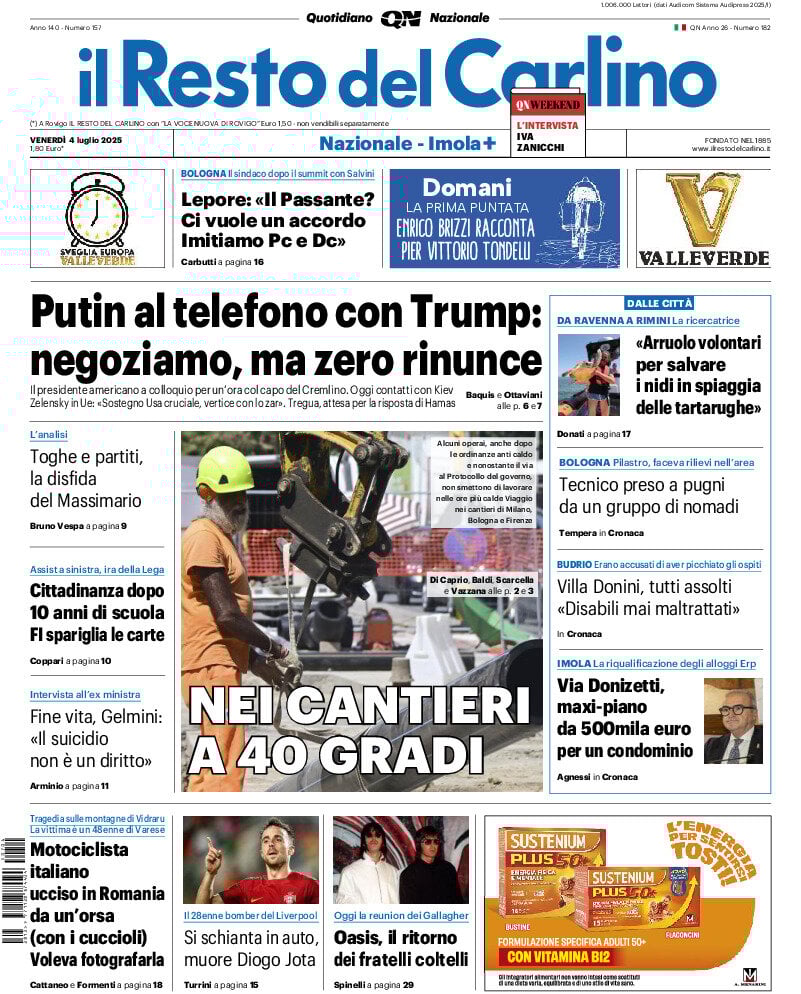 anteprima della prima pagina di Il Resto del Carlino