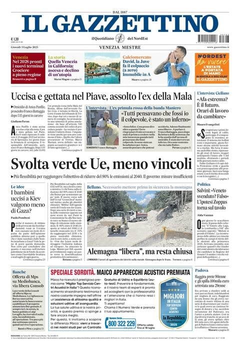 anteprima della prima pagina di Il Gazzettino