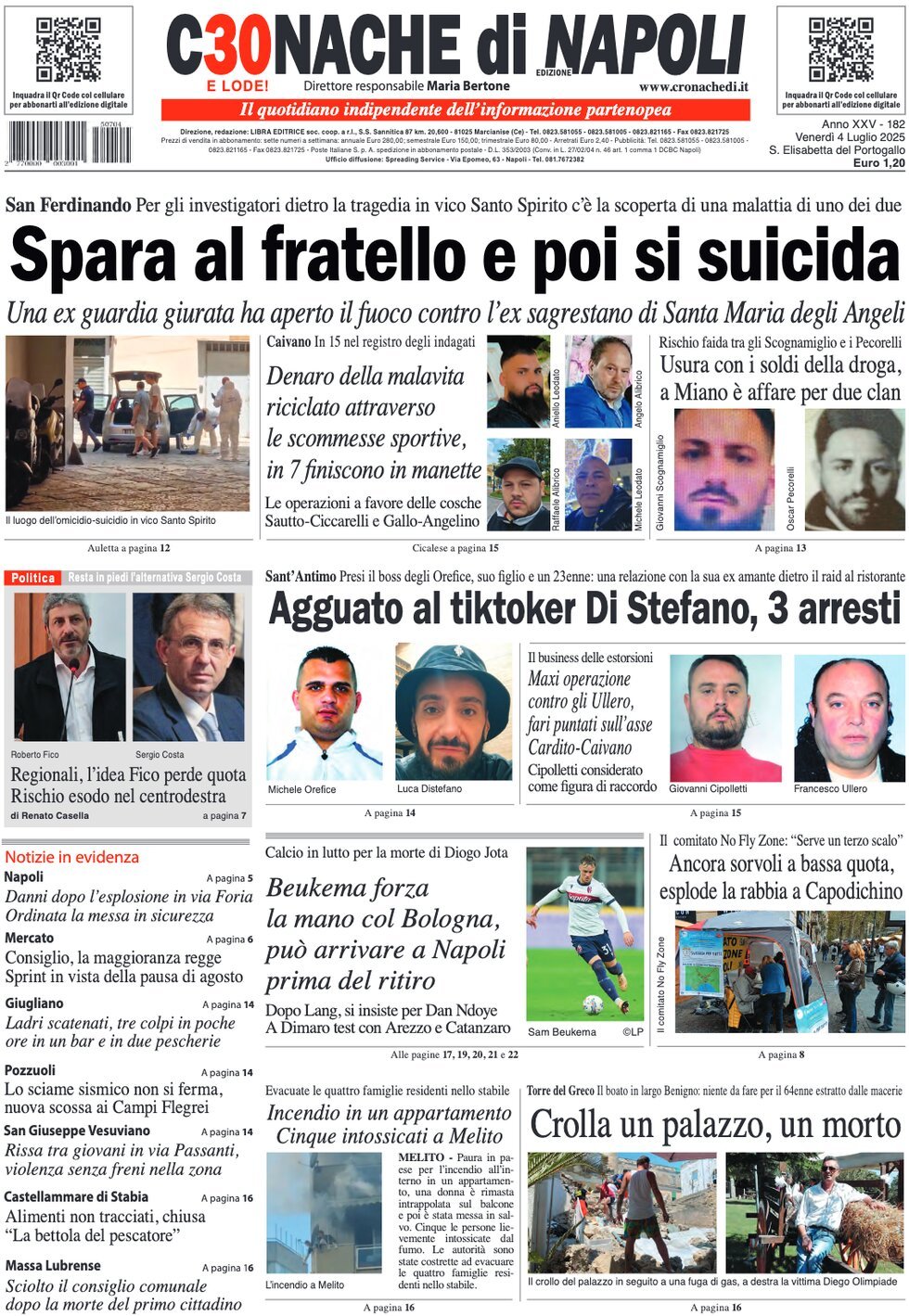 anteprima della prima pagina di Cronache di Napoli