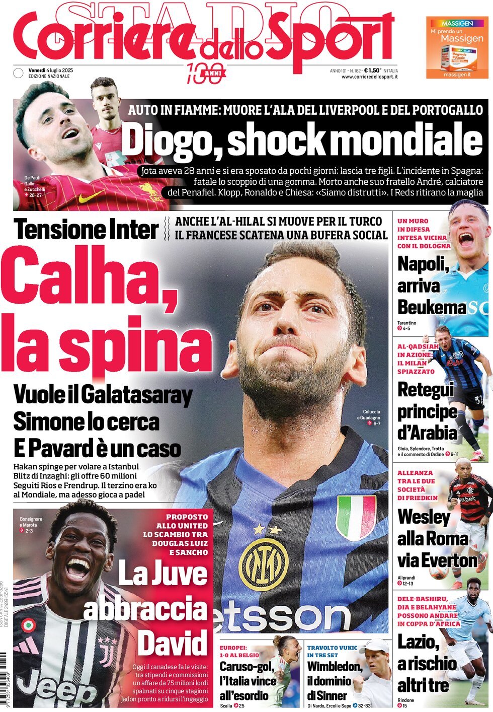 anteprima della prima pagina di corriere-dello-sport del 04/07/2025