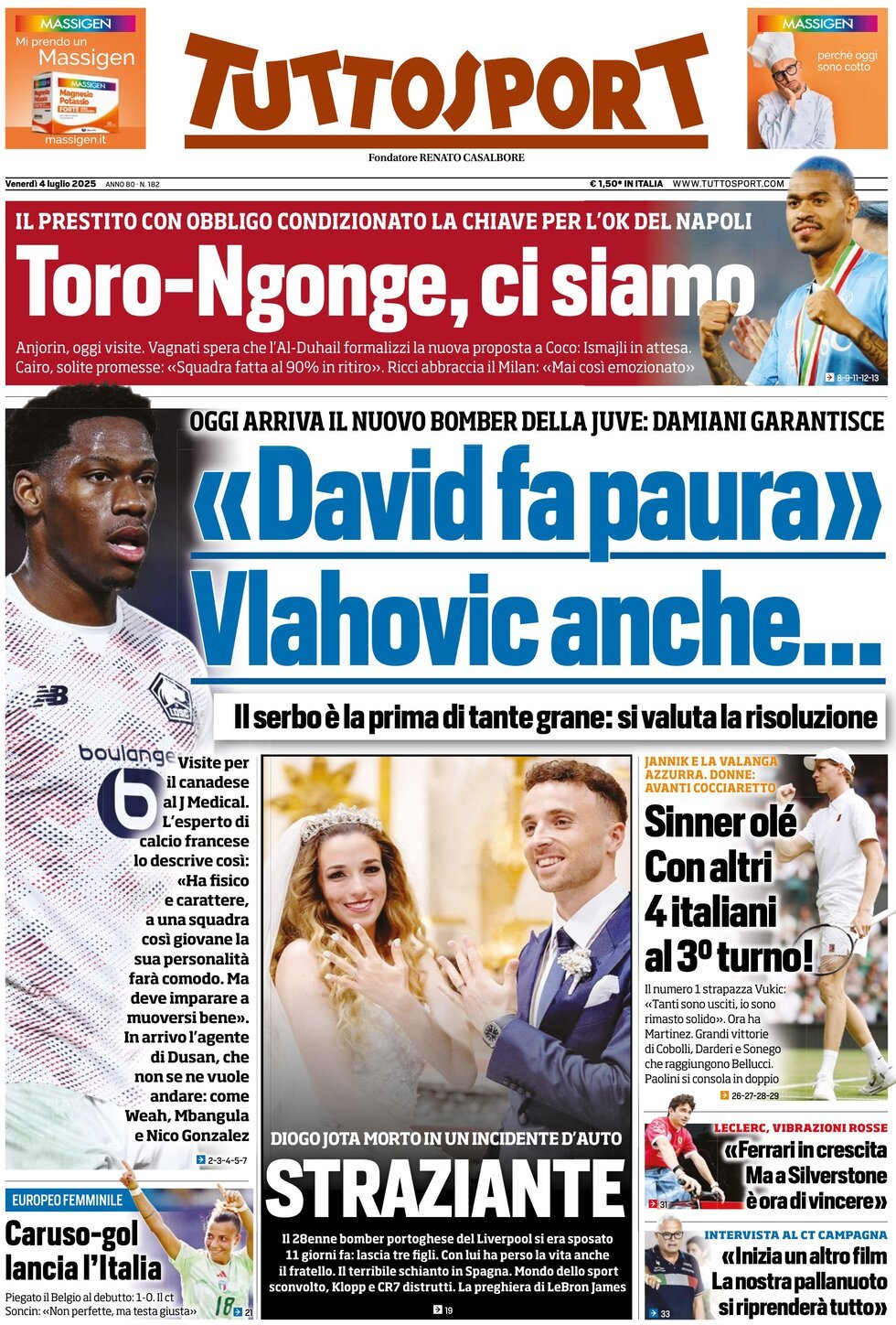 anteprima della prima pagina di tuttosport del 04/07/2025