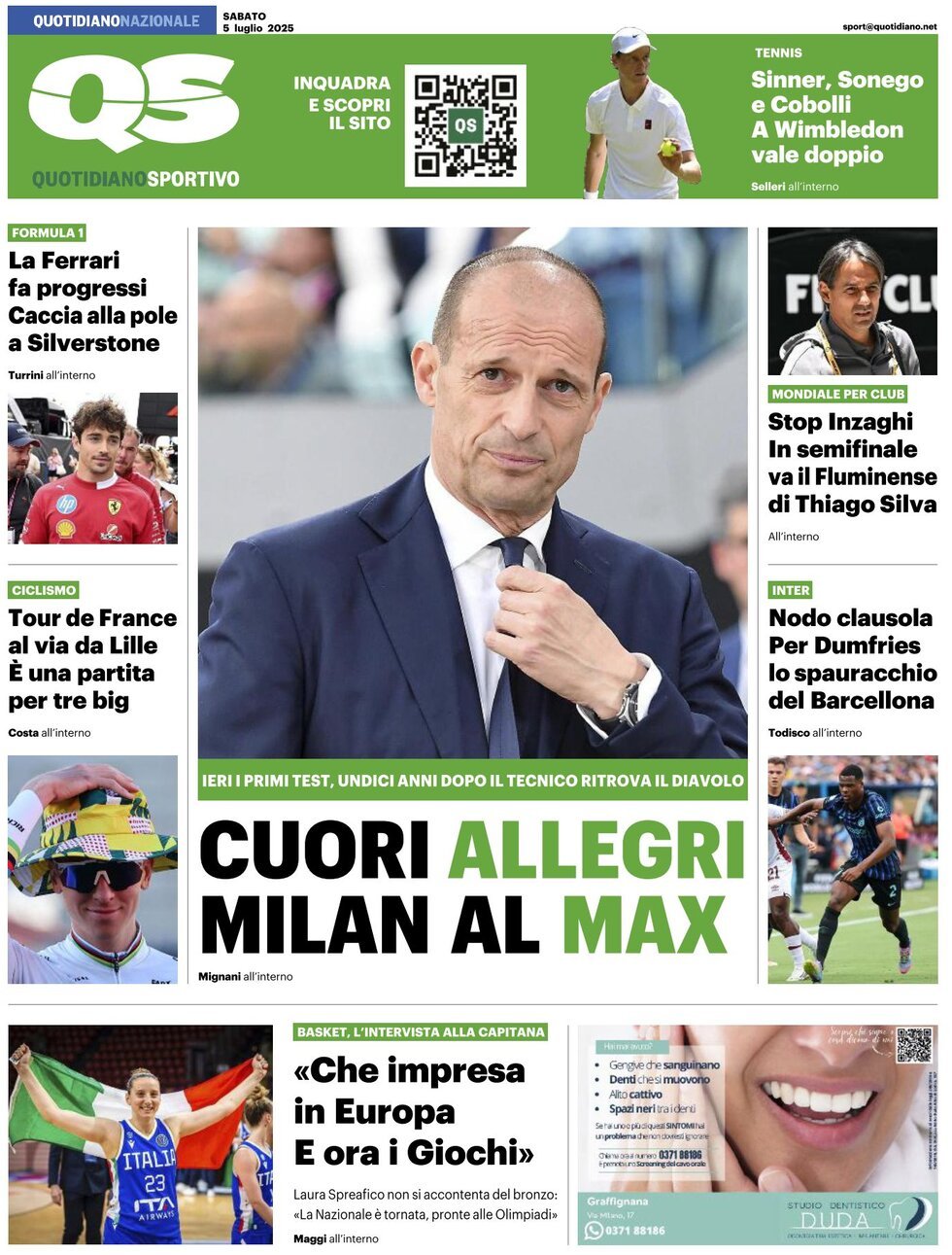 anteprima della prima pagina di qs-quotidiano-sportivo del 05/07/2025