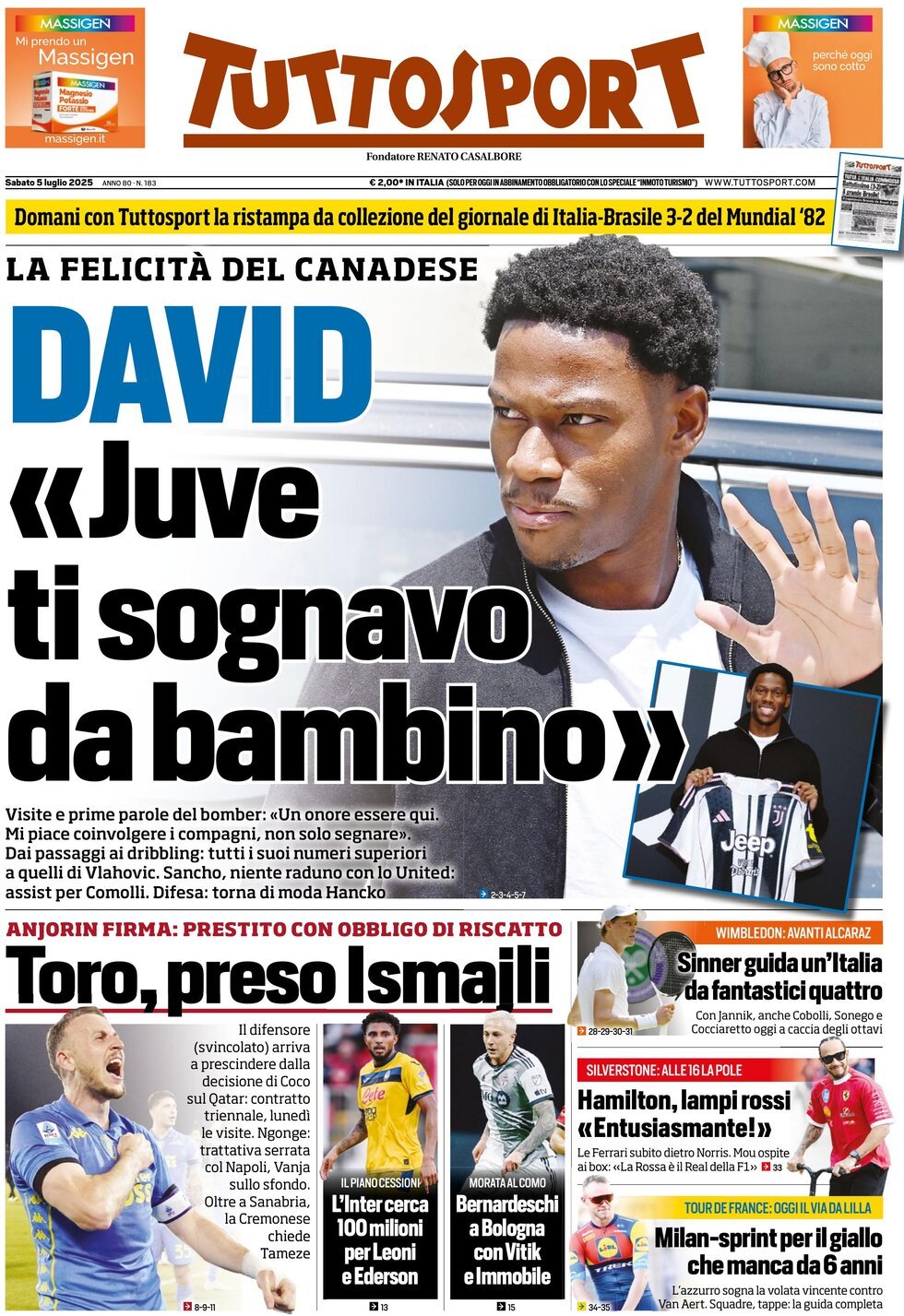 anteprima della prima pagina di tuttosport del 05/07/2025