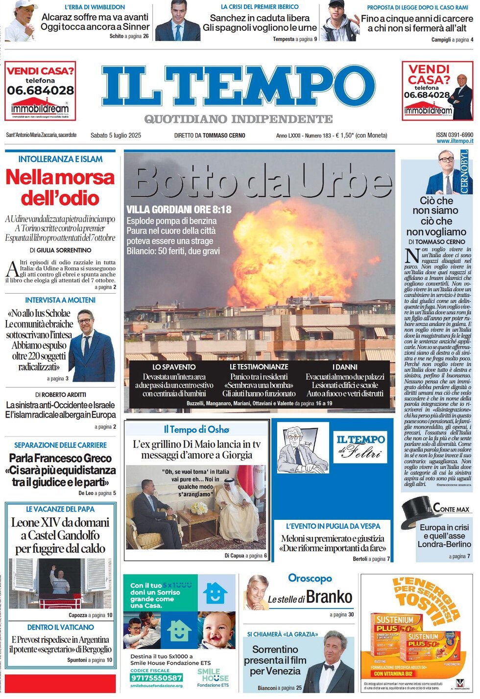 anteprima della prima pagina di il-tempo del 05/07/2025