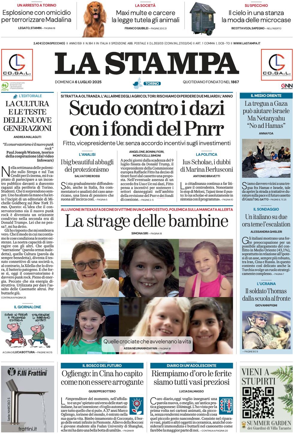 anteprima della prima pagina di la-stampa del 06/07/2025