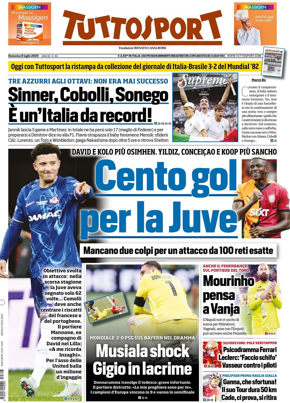 anteprima della prima pagina di tuttosport del 06/07/2025