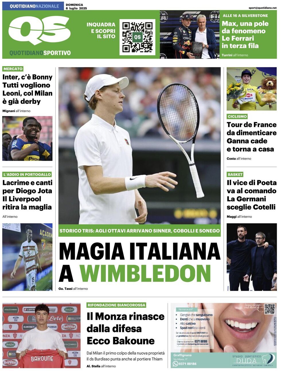 anteprima della prima pagina di qs-quotidiano-sportivo del 06/07/2025
