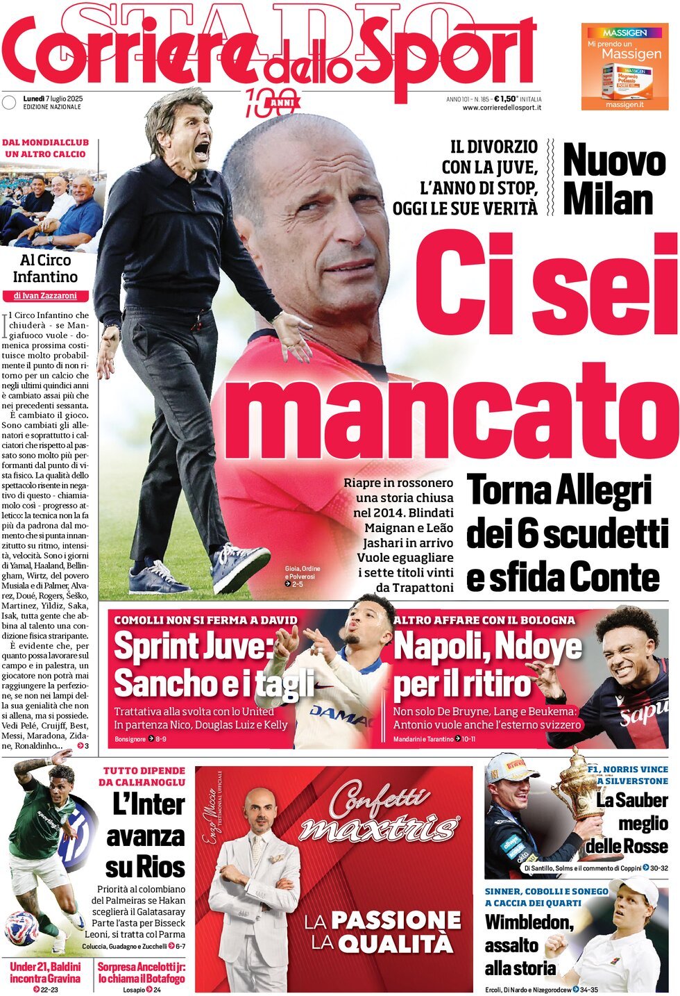 anteprima della prima pagina di corriere-dello-sport del 07/07/2025