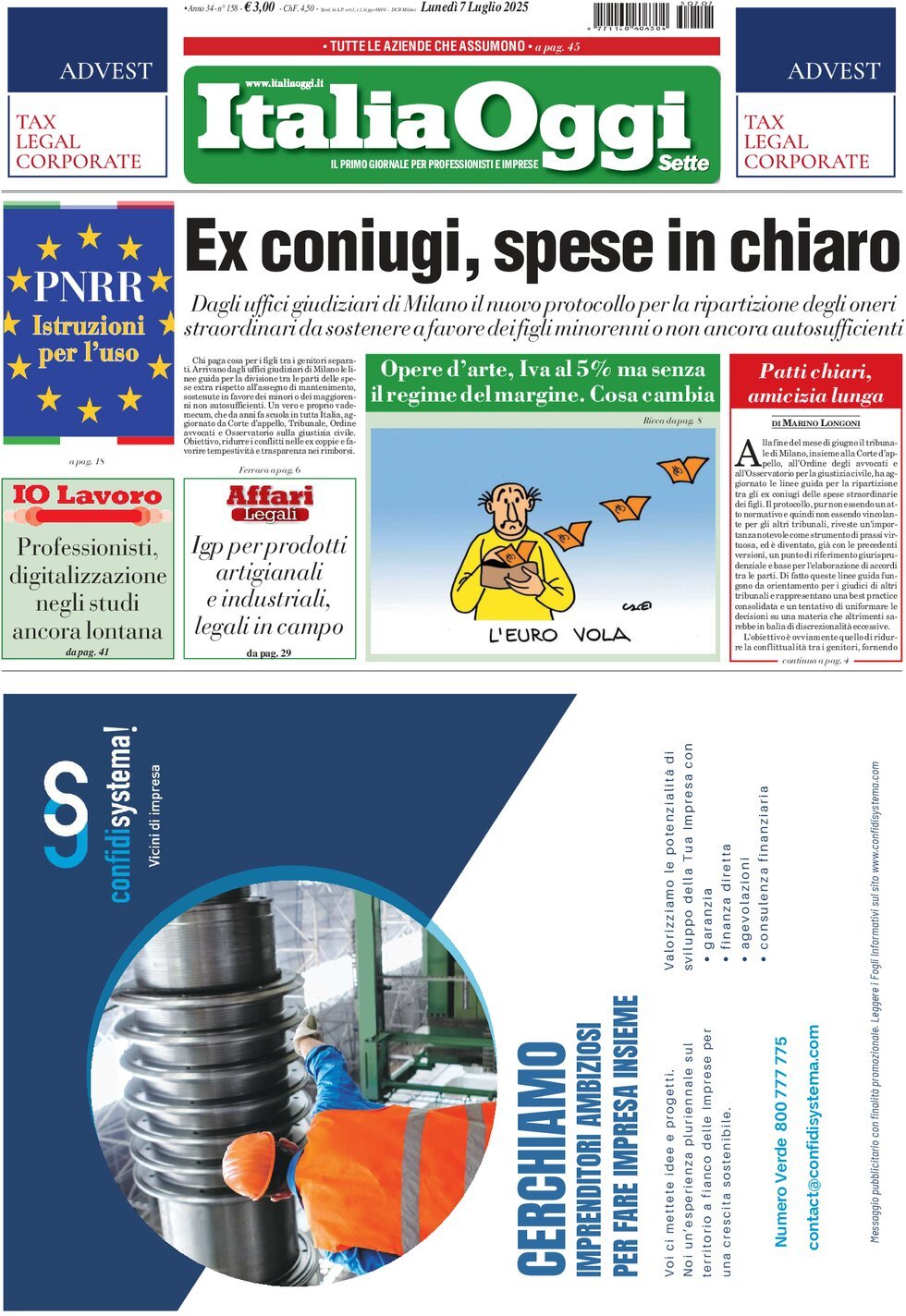 anteprima della prima pagina di italiaoggi del 07/07/2025