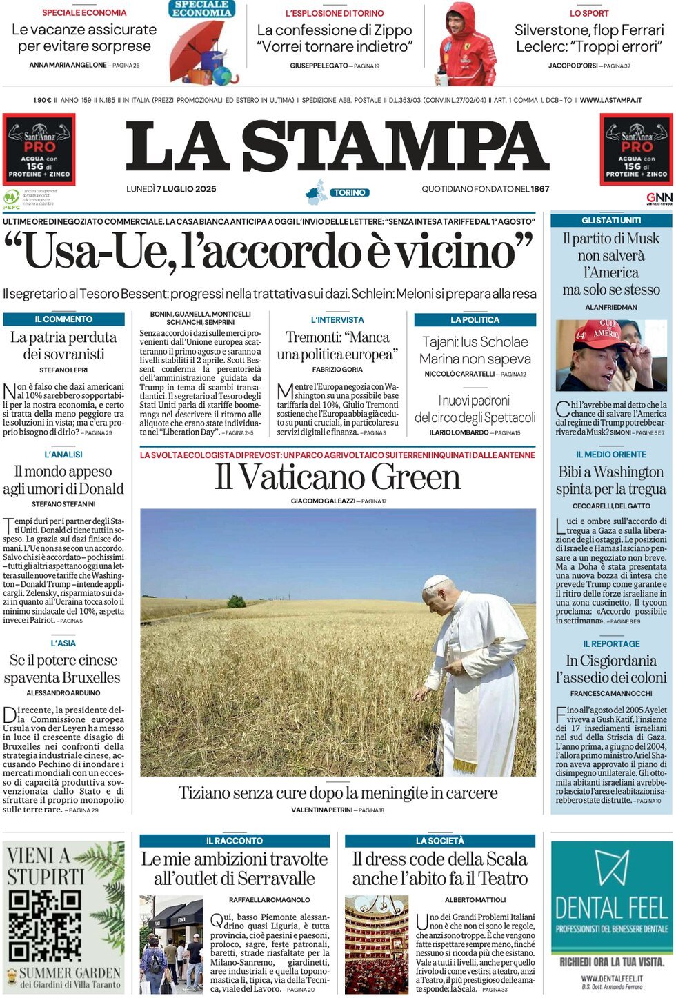 anteprima della prima pagina di la-stampa del 07/07/2025