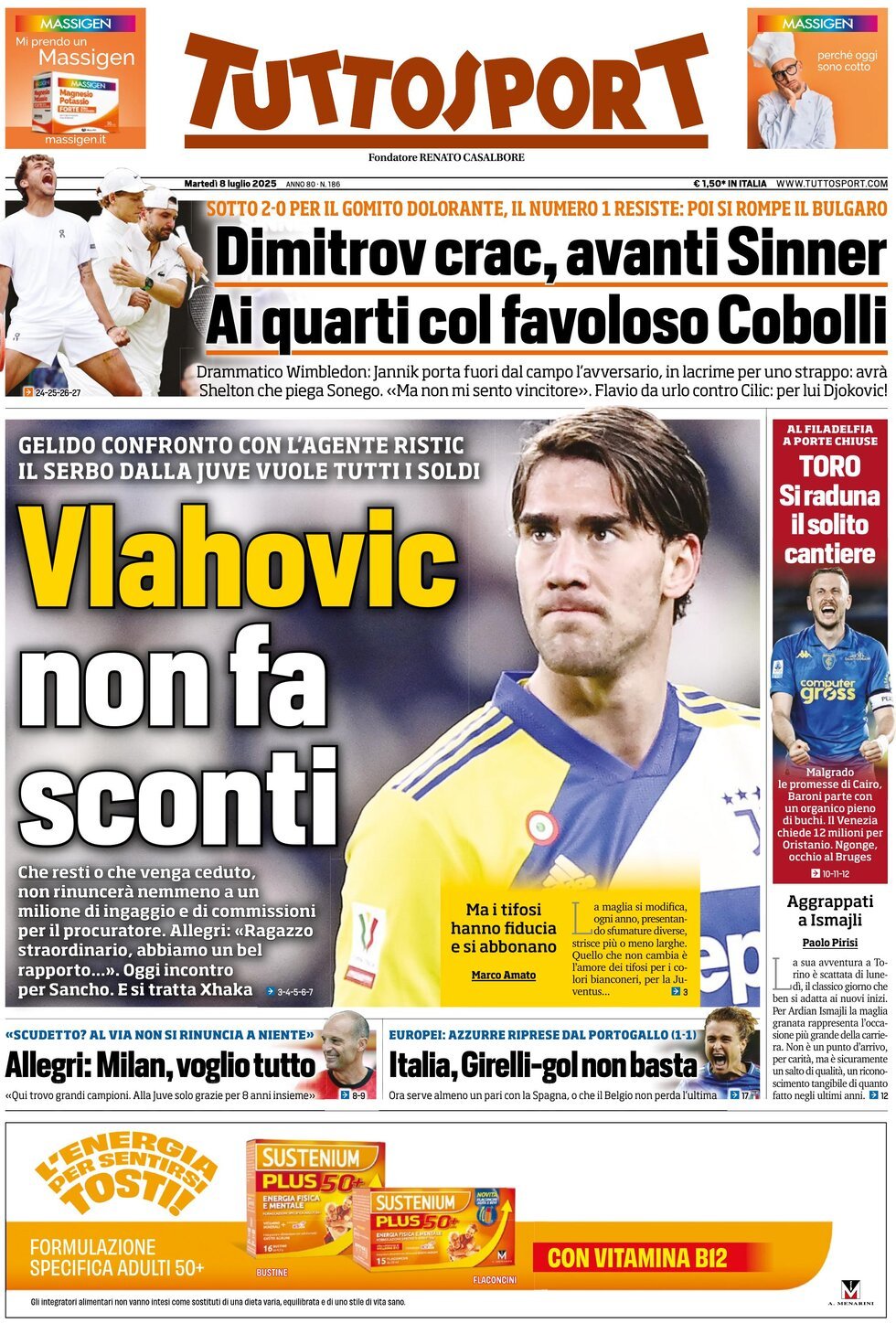 anteprima della prima pagina di tuttosport del 08/07/2025