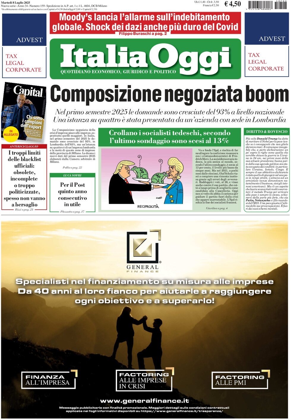 anteprima della prima pagina di italiaoggi del 08/07/2025