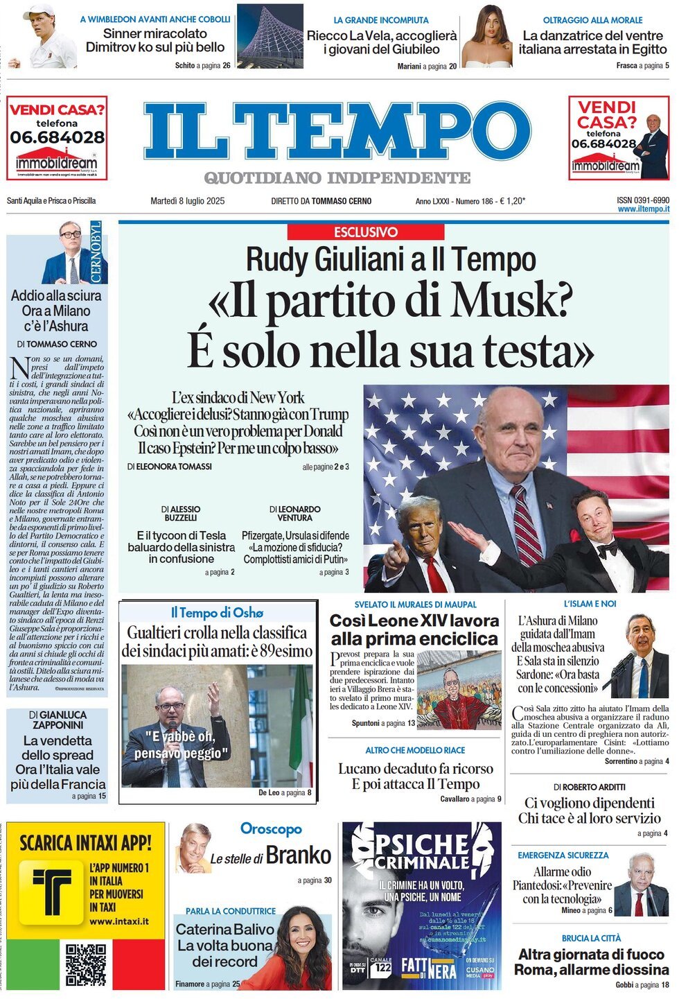 anteprima della prima pagina di il-tempo del 08/07/2025