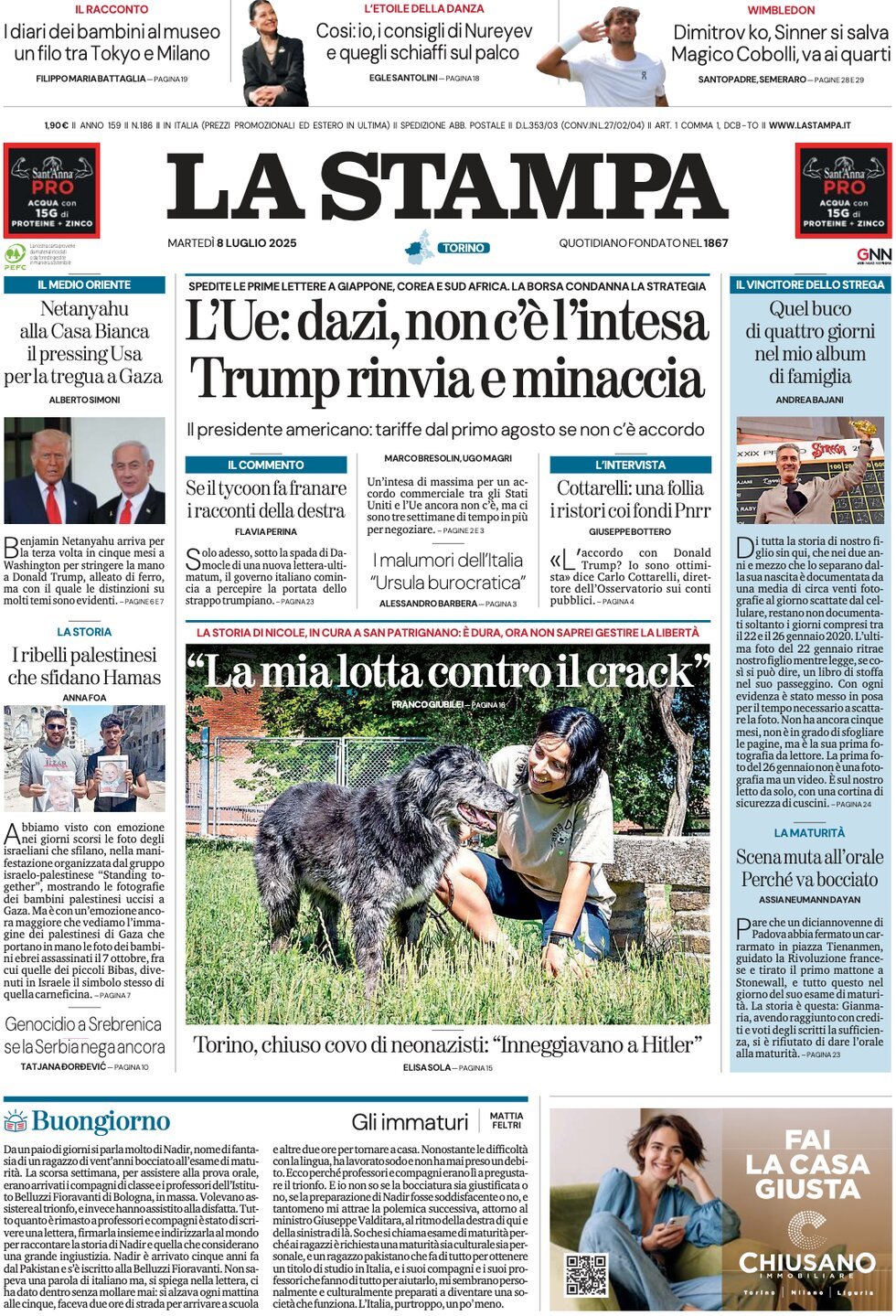 anteprima della prima pagina di la-stampa del 08/07/2025