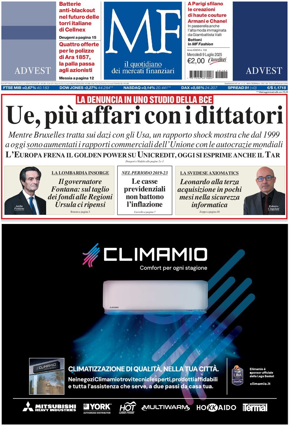 anteprima della prima pagina di mf-milano-finanza del 09/07/2025