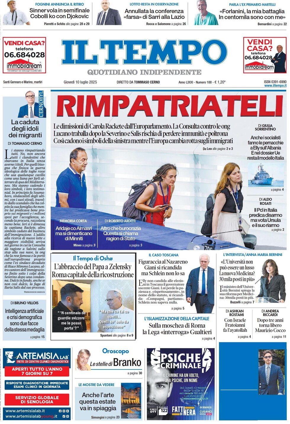 anteprima della prima pagina di il-tempo del 10/07/2025