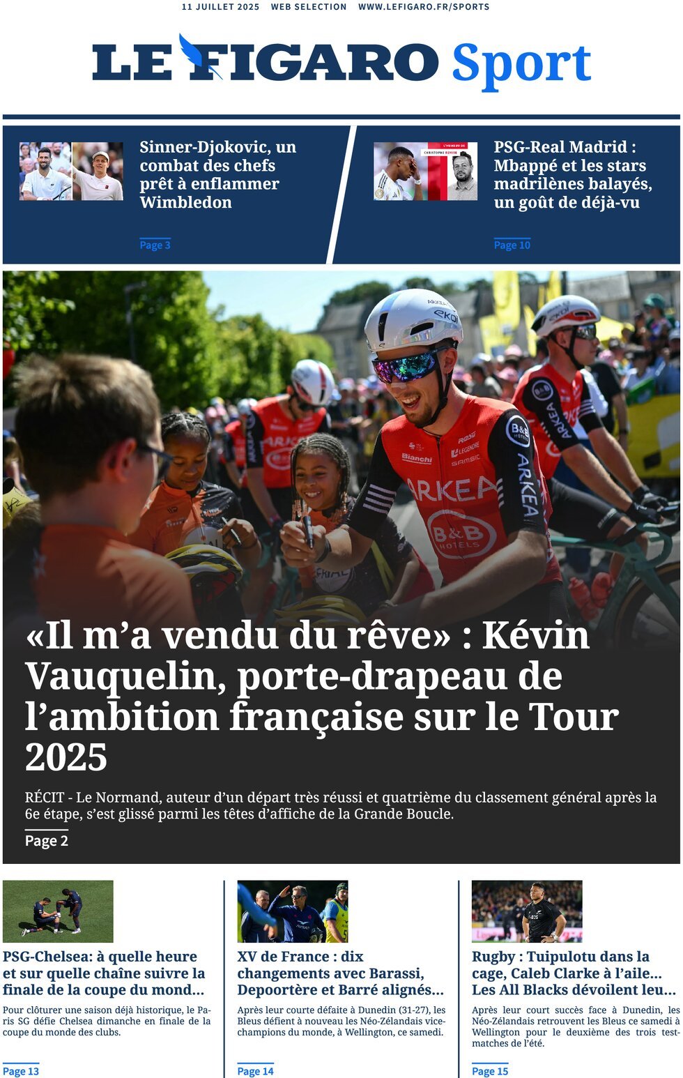 anteprima della prima pagina di Le Figaro SPORT